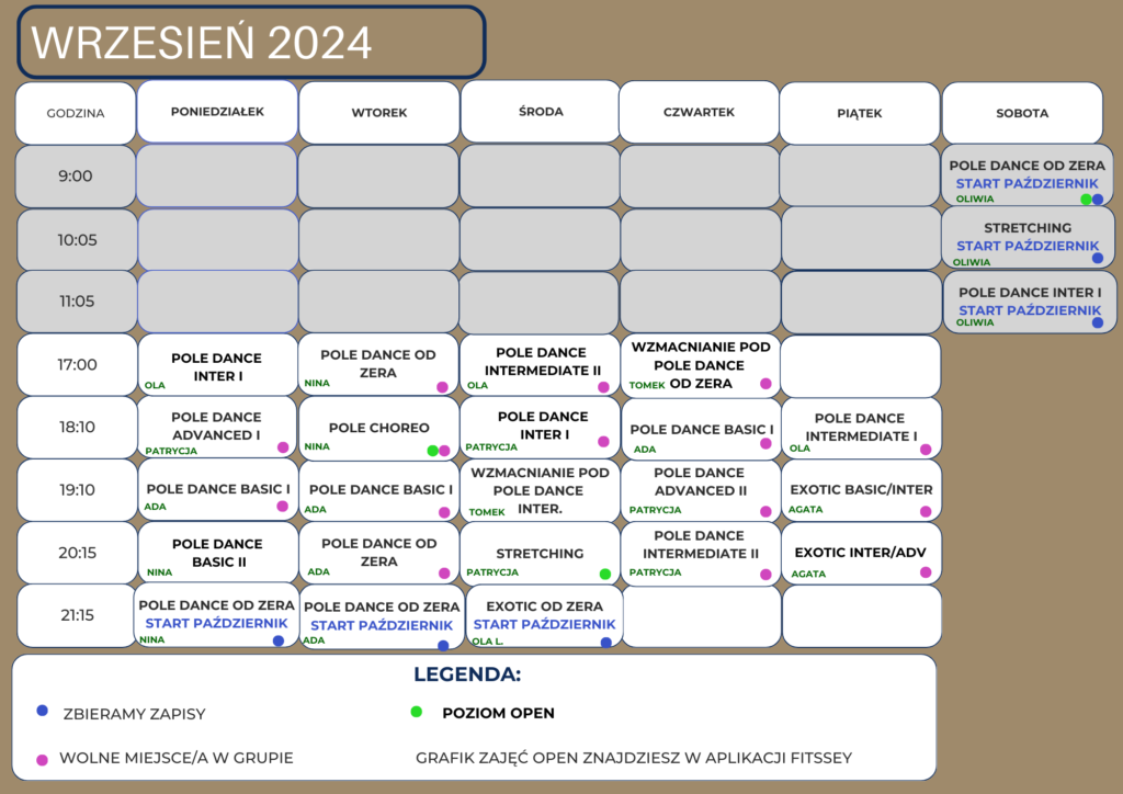 Grafik pole dance wrzesień 2024